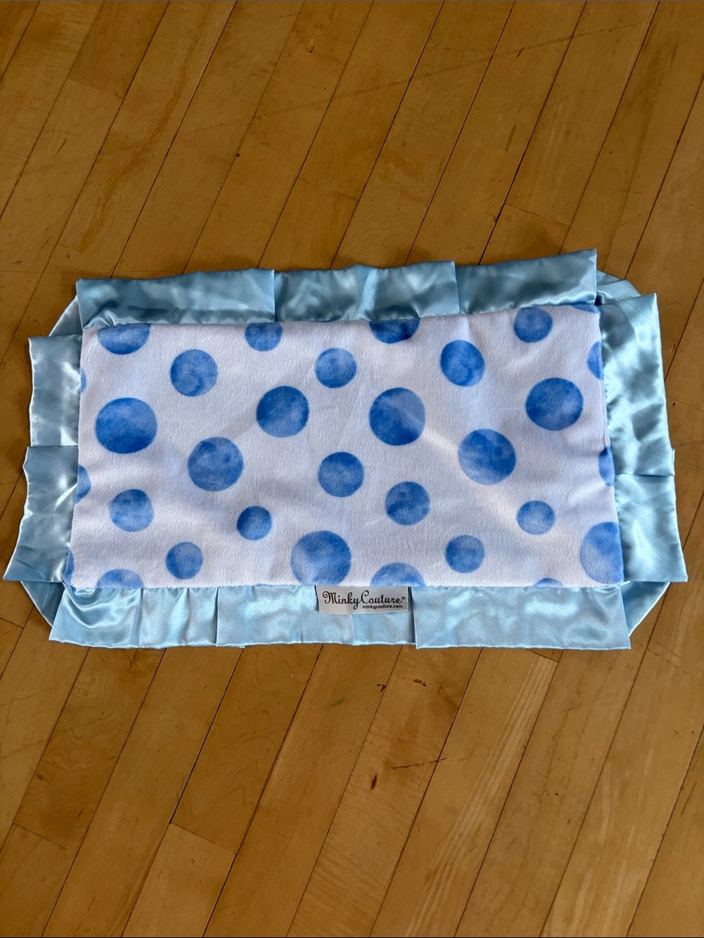 Minky Couture Blue Polka Dot Satin-Trim Baby Lovey